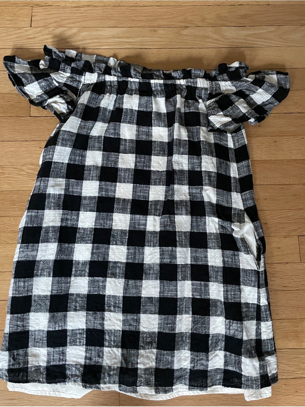 Corey Lynn Calter Black and White Gingham Off-Shoulder Dress
